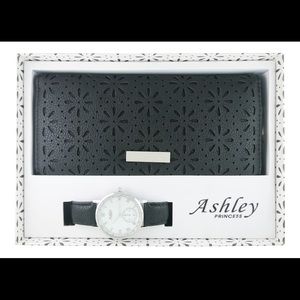 Ladies Floral Cut Out Soft Wallet with Bling Watch